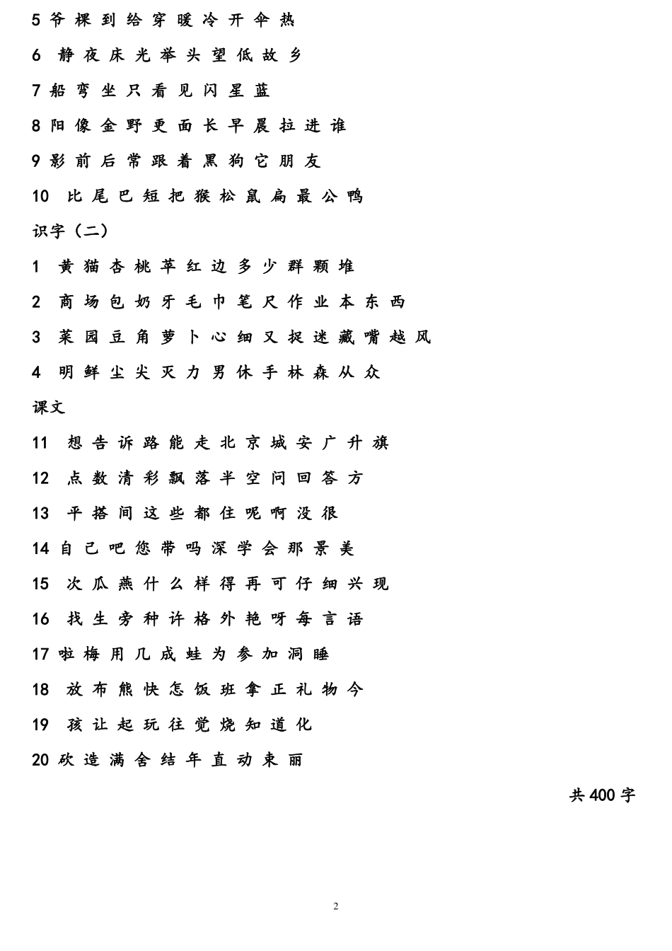 人教版小学语文一年级生字表打印版_第2页