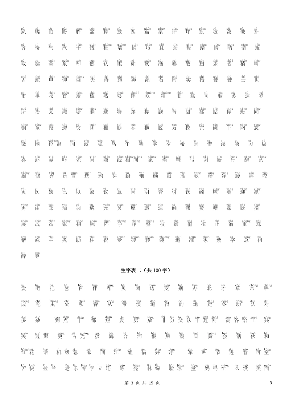 人教版小学语文各年级带拼音生字汇总已校对_第3页