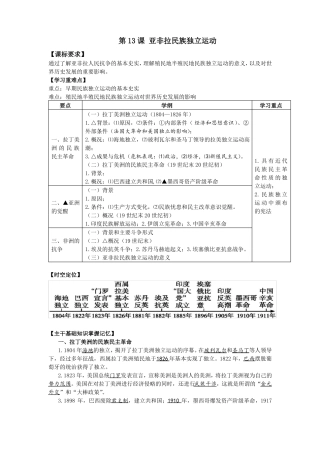 人教版必修2019历史新教材中外历史纲要下课时教学案第13课亚非拉民族独立运动