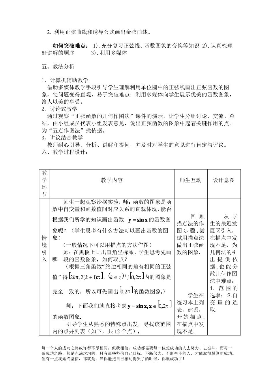 人教版数学必修四正弦函数·余弦函数的图像说课稿_第2页