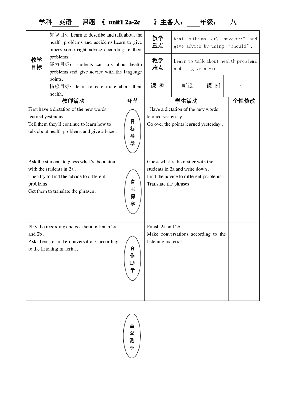 人教版英语八年级下册unit1全单元教案_第3页