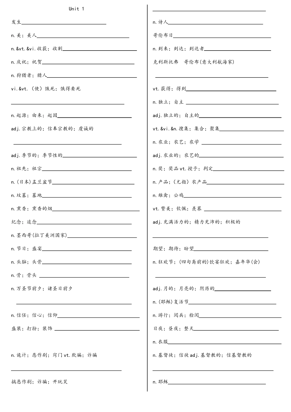 人教版英语必修三单词默写版_第1页