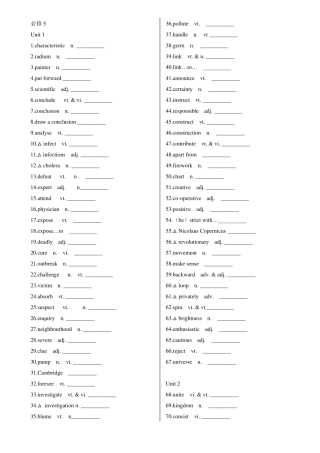 人教版英语必修五单词默写双语版本