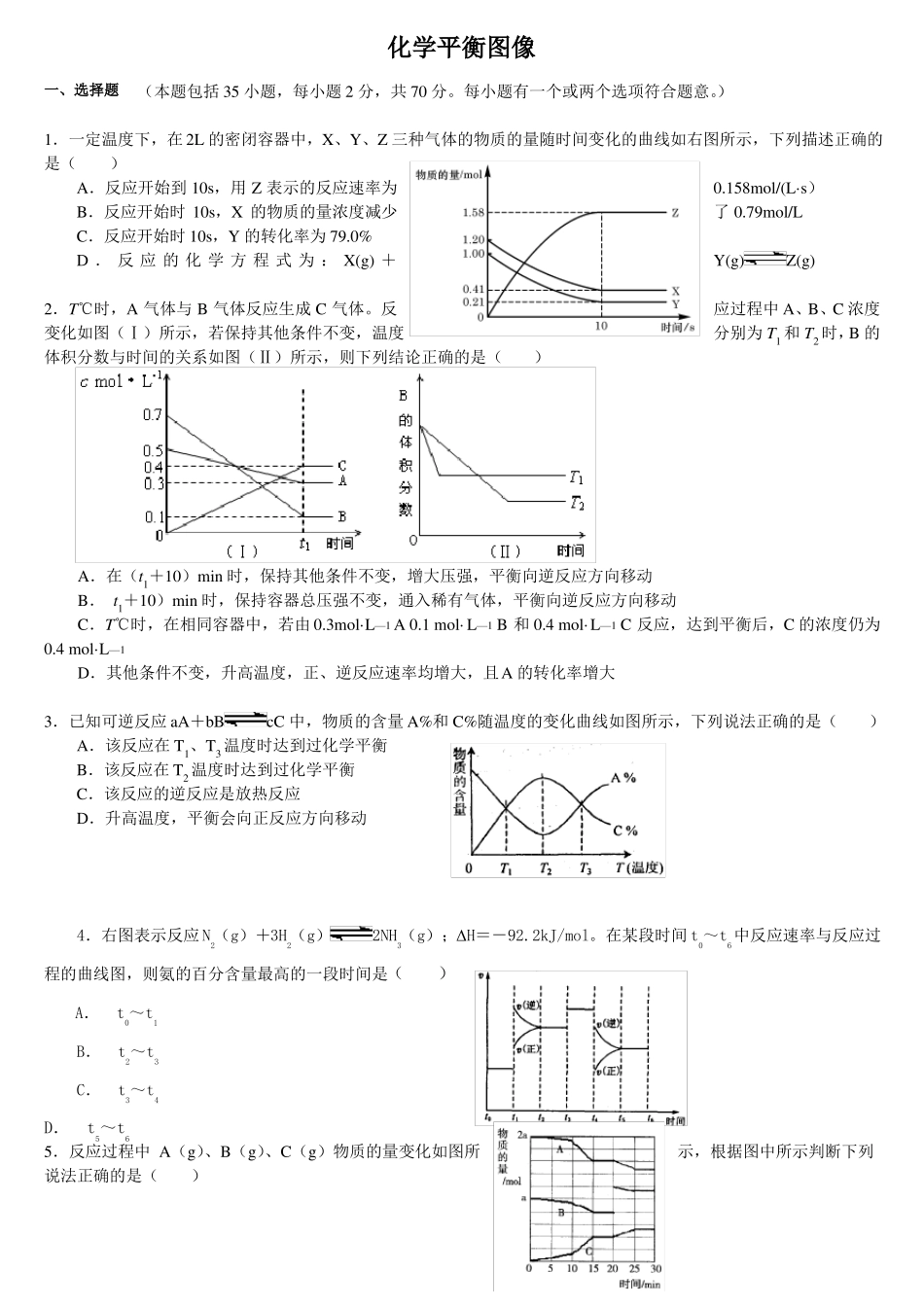 人教版高中化学选修四化学平衡图像_第1页