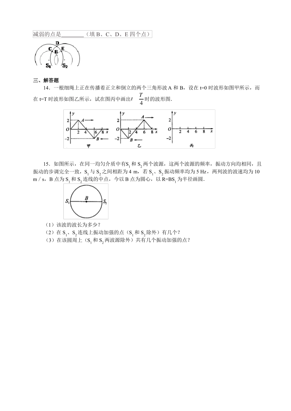 人教版高中物理选修4同步练习题：14波的衍射和干涉_第3页