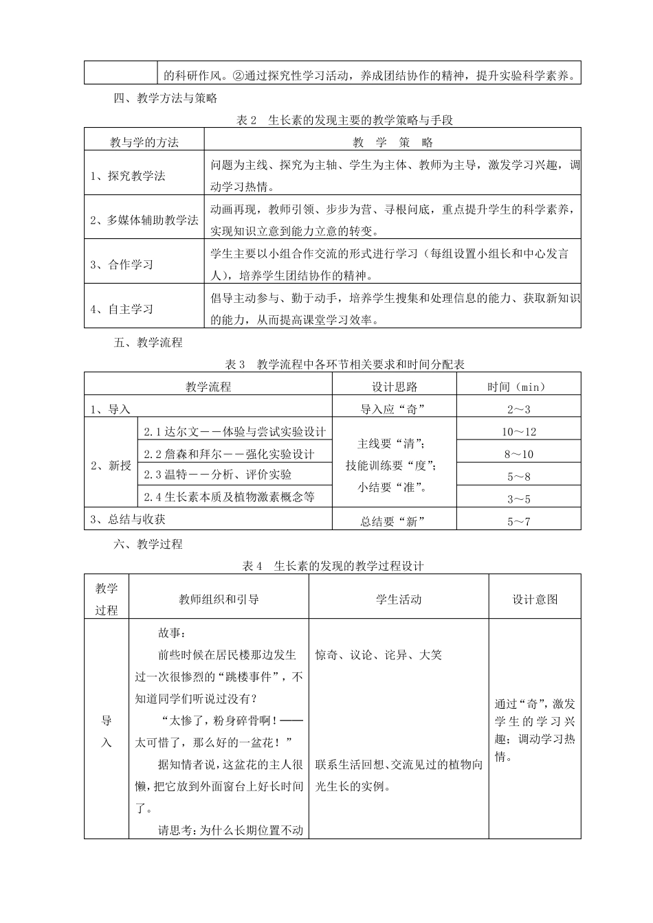 人教版高中生物必修三植物生长素的发现教学设计_第2页