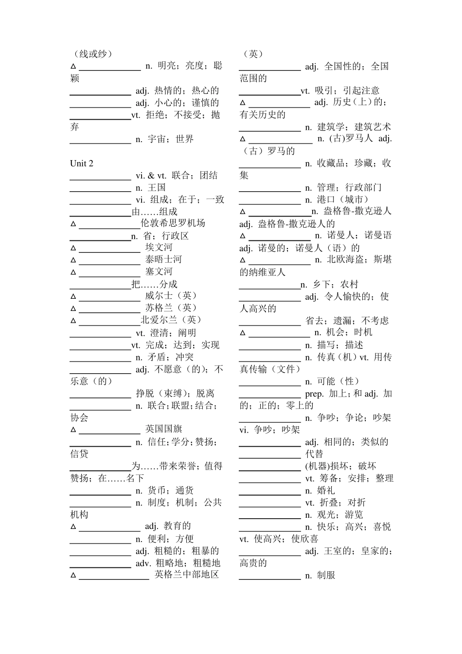 人教版高中英语单词表必修五默写版_第2页