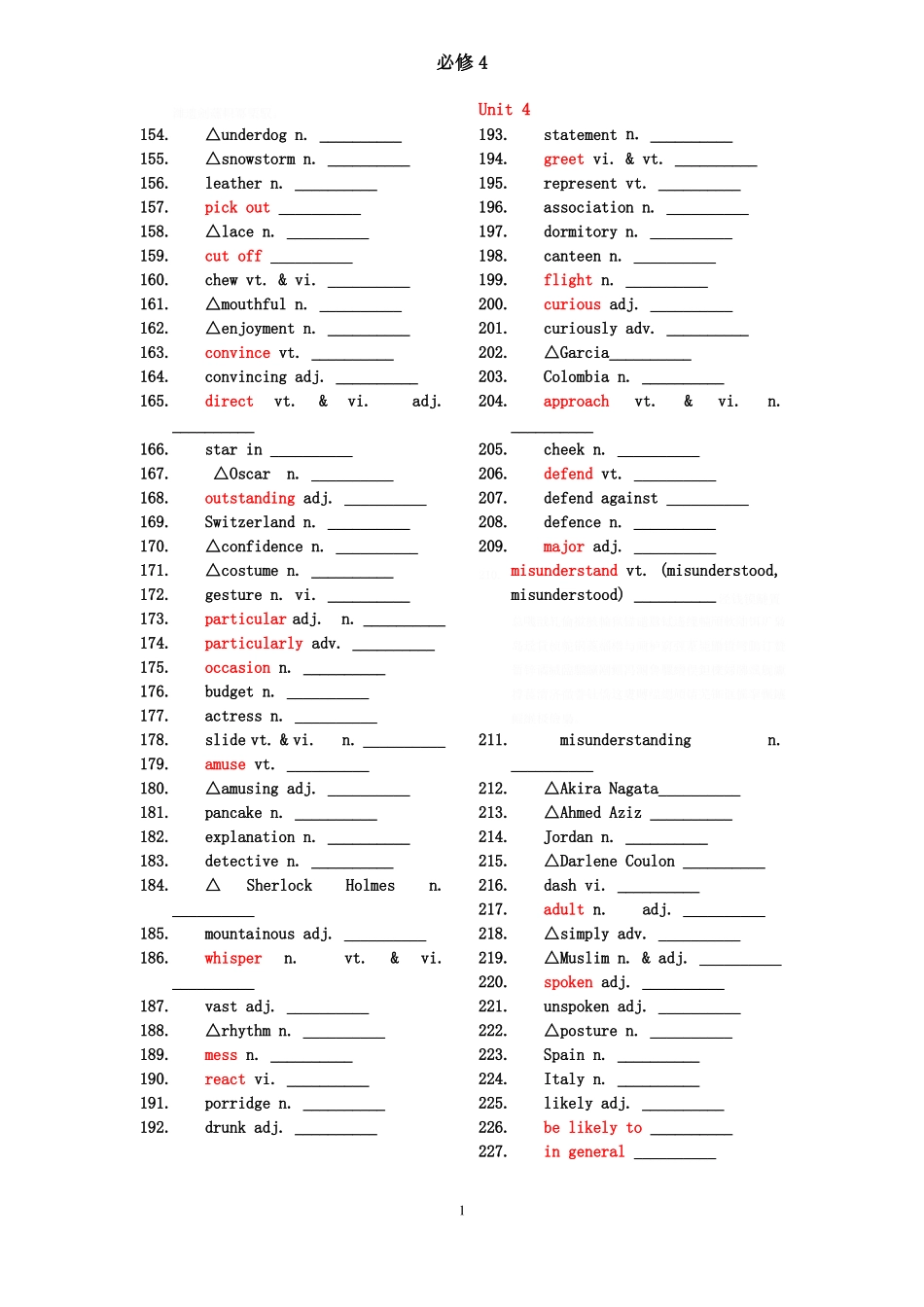 人教版高中英语必修4单词默写英汉互译_第3页