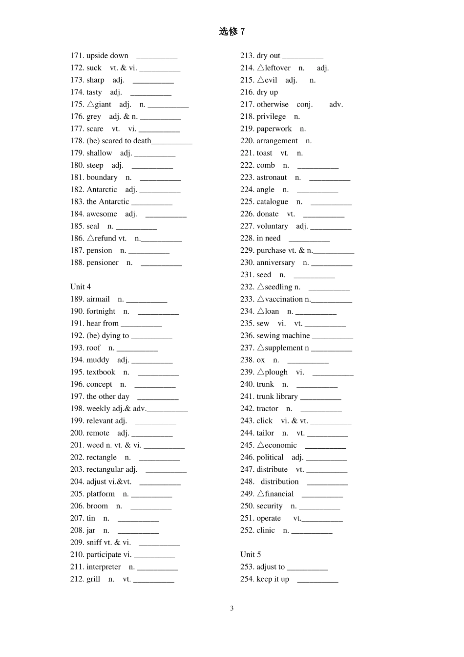 人教版高中英语选修7单词默写英汉互译_第3页