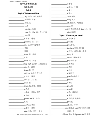 仁爱版初中英语单词表默写版
