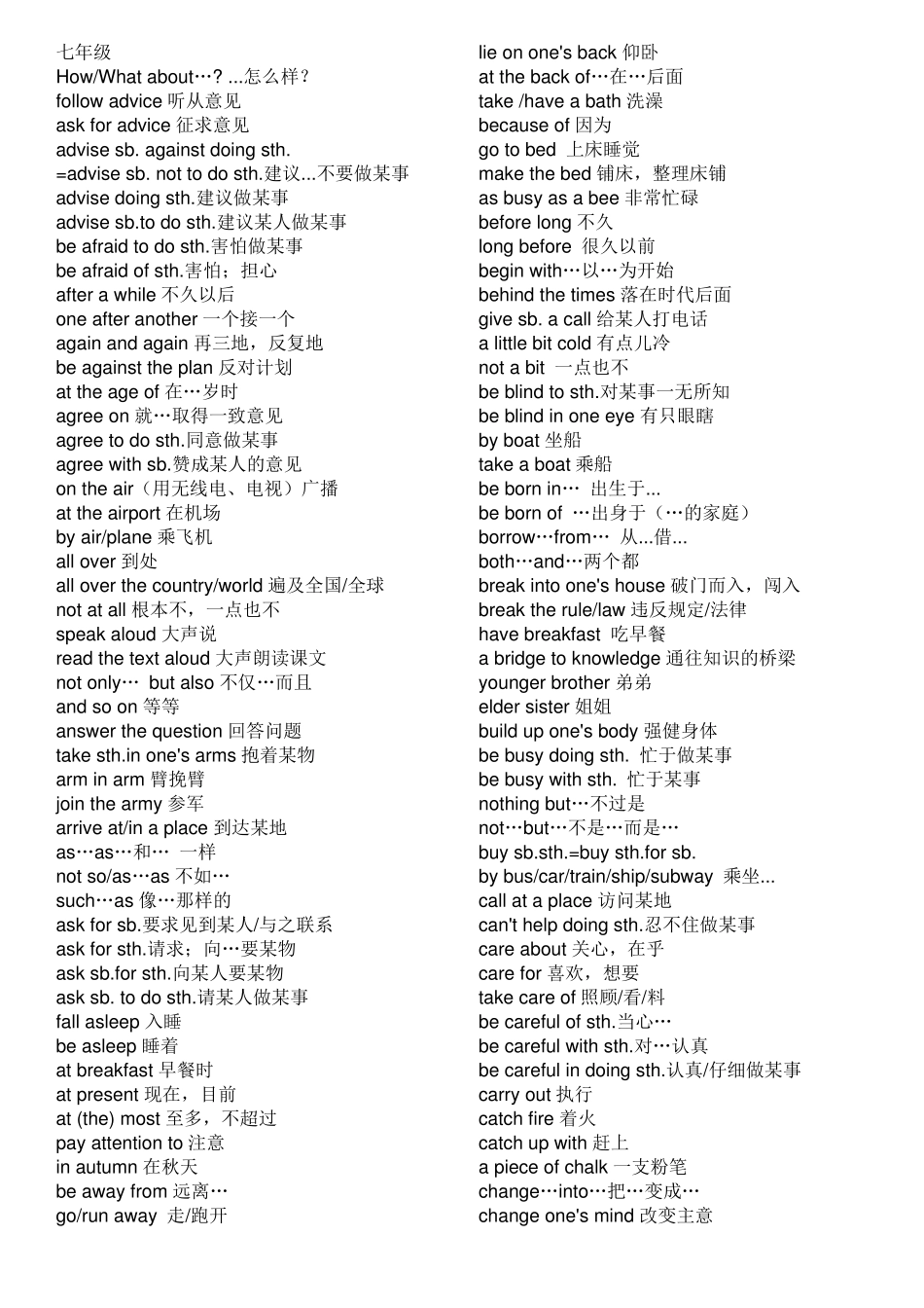 仁爱版初中英语短语总结整理版_第1页