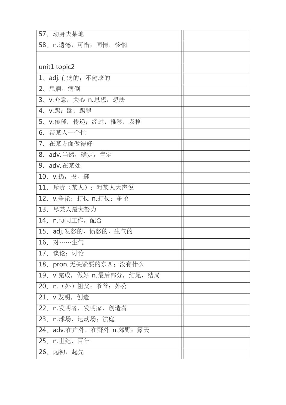 仁爱版英语八年级上册单词表默写版_第3页