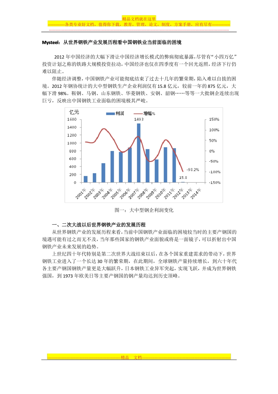 从世界钢铁产业发展历程看中国钢铁业当前面临的困境_第1页