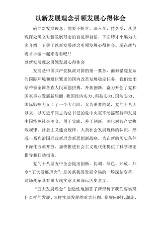 以新发展理念引领发展心得体会