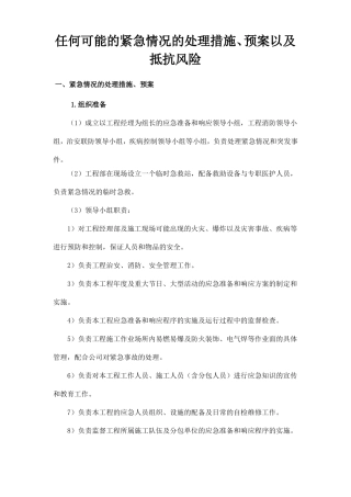 任何可能的紧急情况的处理措施、预案以及抵抗风险
