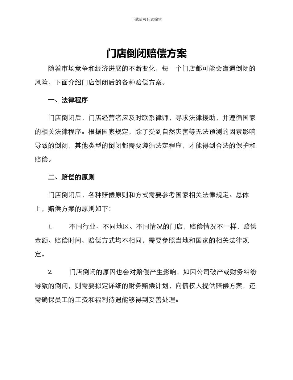 门店倒闭赔偿方案_第1页