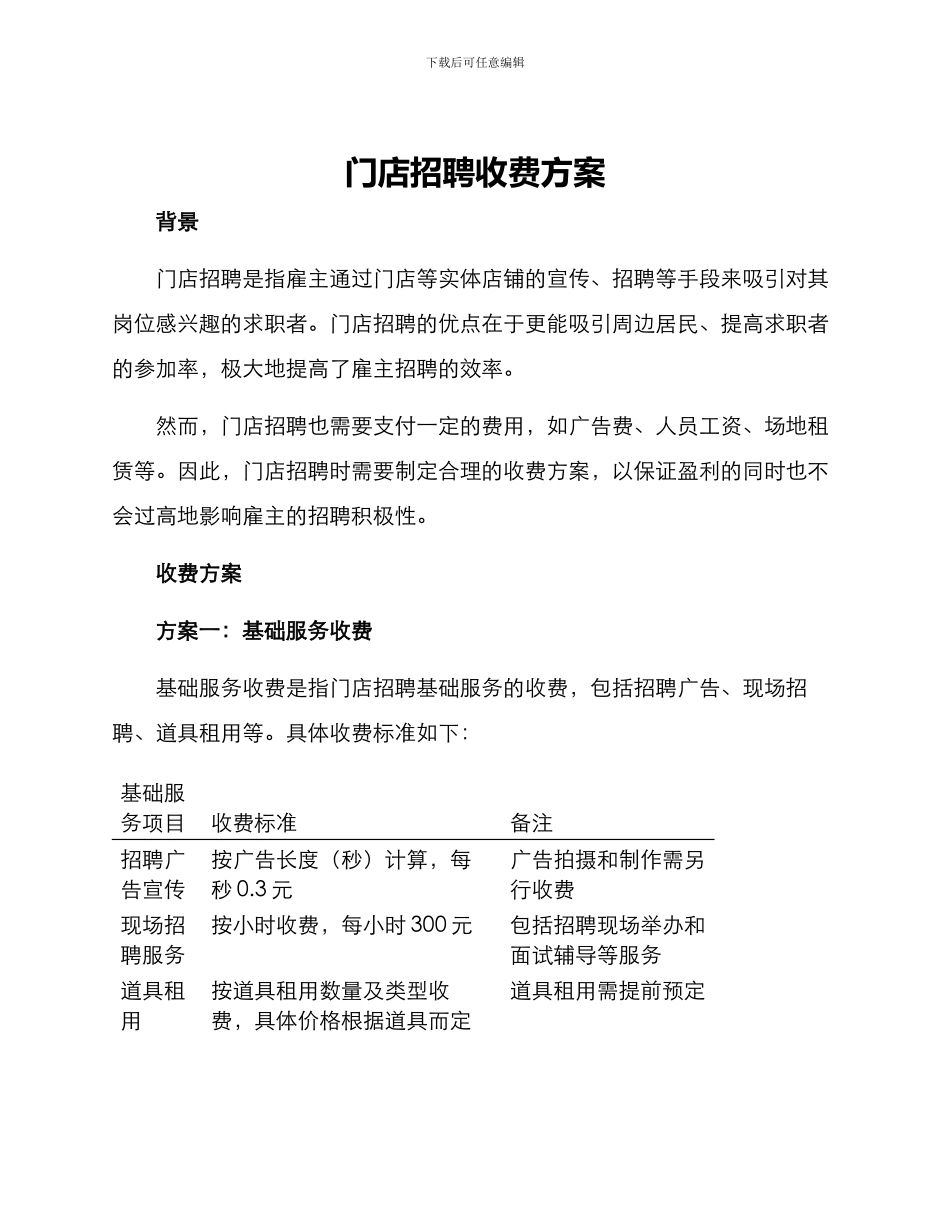 门店招聘收费方案_第1页