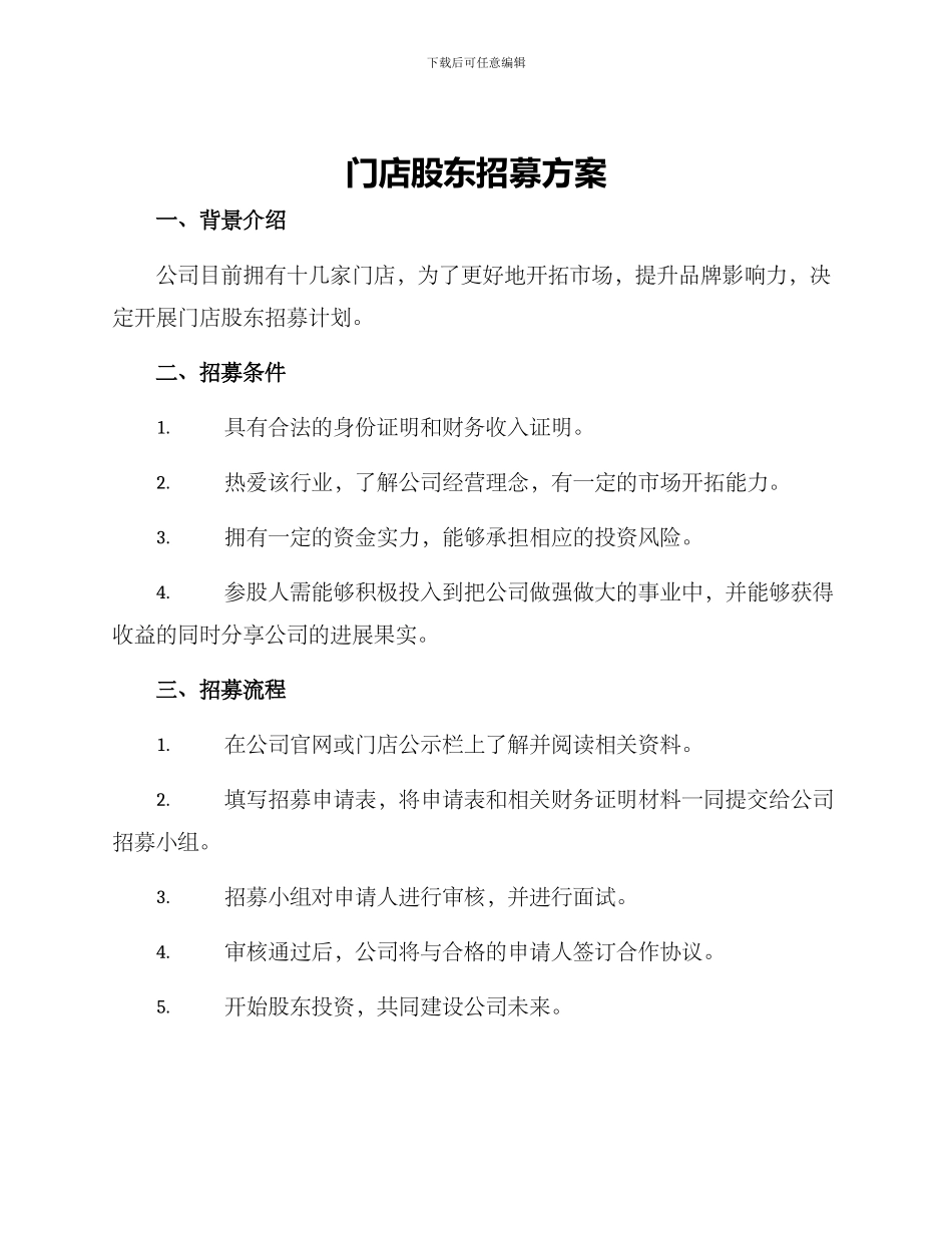 门店股东招募方案_第1页