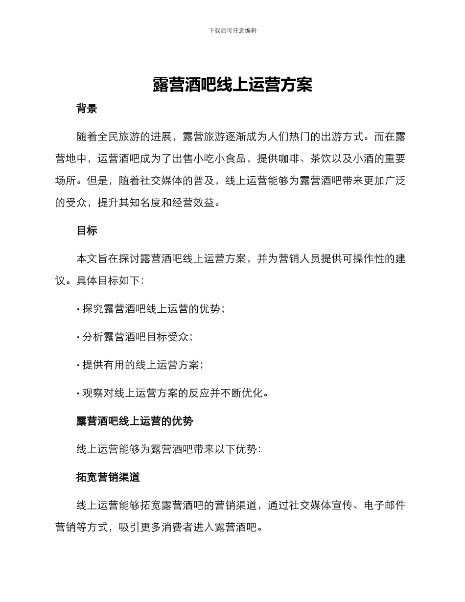 露营酒吧线上运营方案_第1页