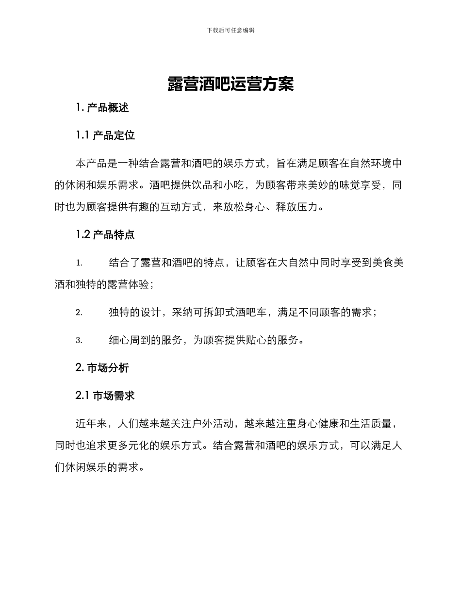 露营酒吧运营方案_第1页