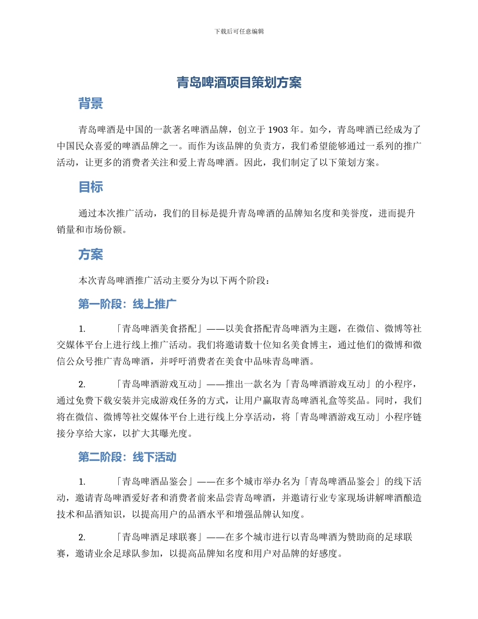 青岛啤酒项目策划方案_第1页