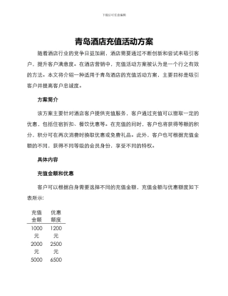 青岛酒店充值活动方案