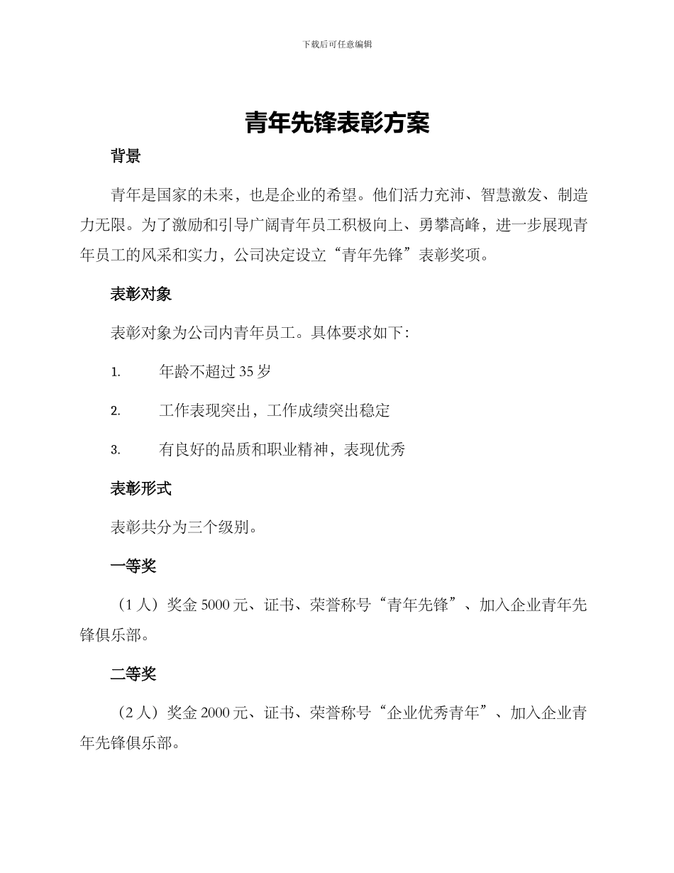 青年先锋表彰方案_第1页
