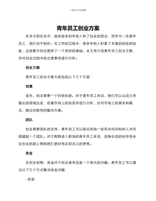 青年员工创业方案