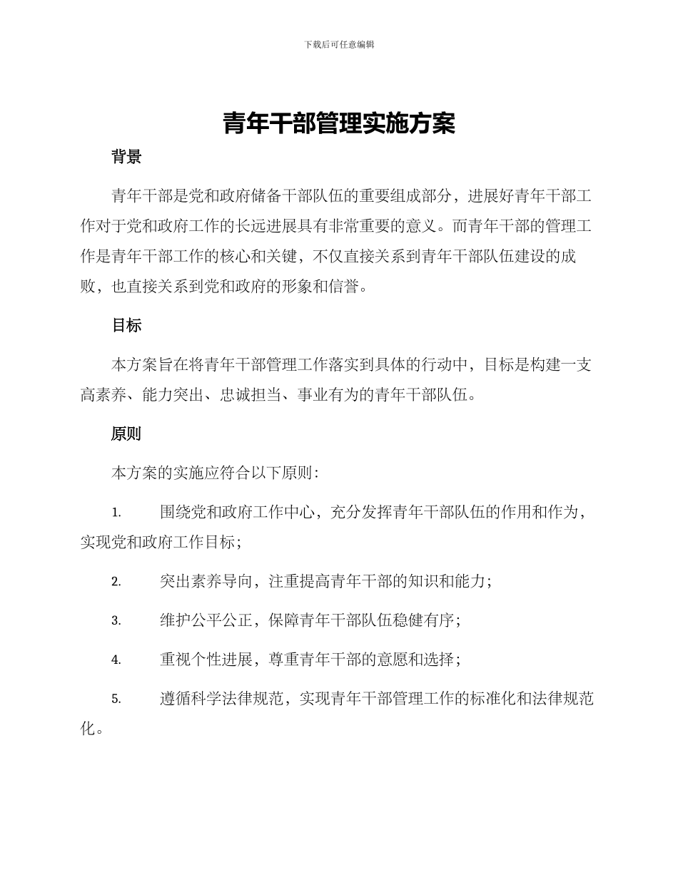 青年干部管理实施方案_第1页