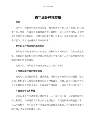 青年返乡种粮方案