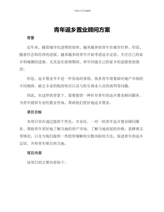 青年返乡置业顾问方案