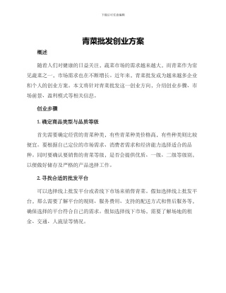 青菜批发创业方案
