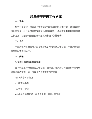 领导班子开展工作方案