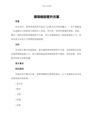 领导级别晋升方案