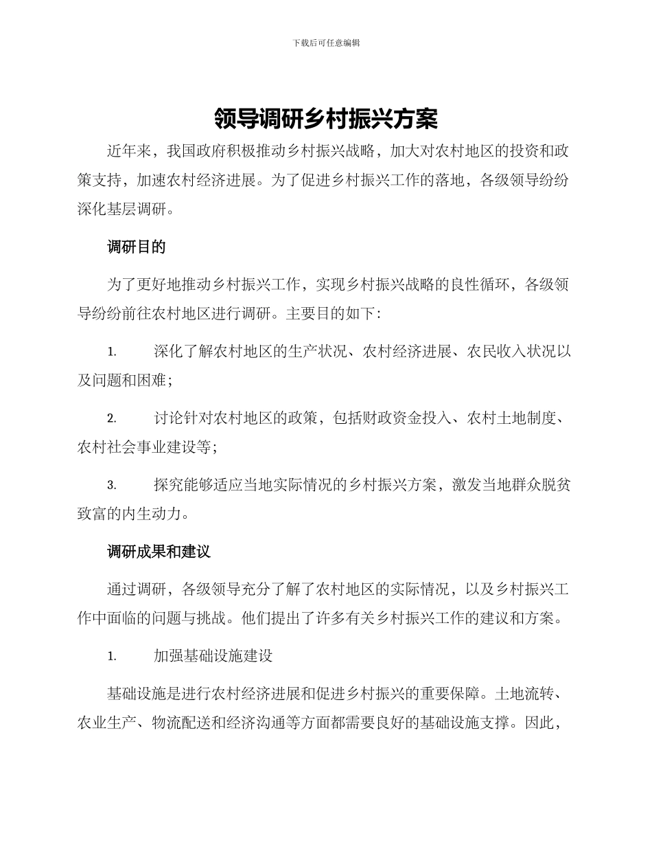 领导调研乡村振兴方案_第1页
