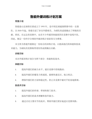 鲁能外援训练计划方案