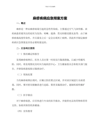 麻疹疾病应急预案方案