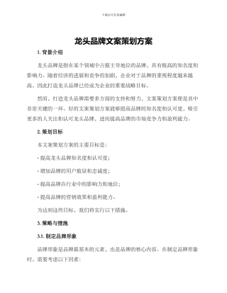 龙头品牌文案策划方案
