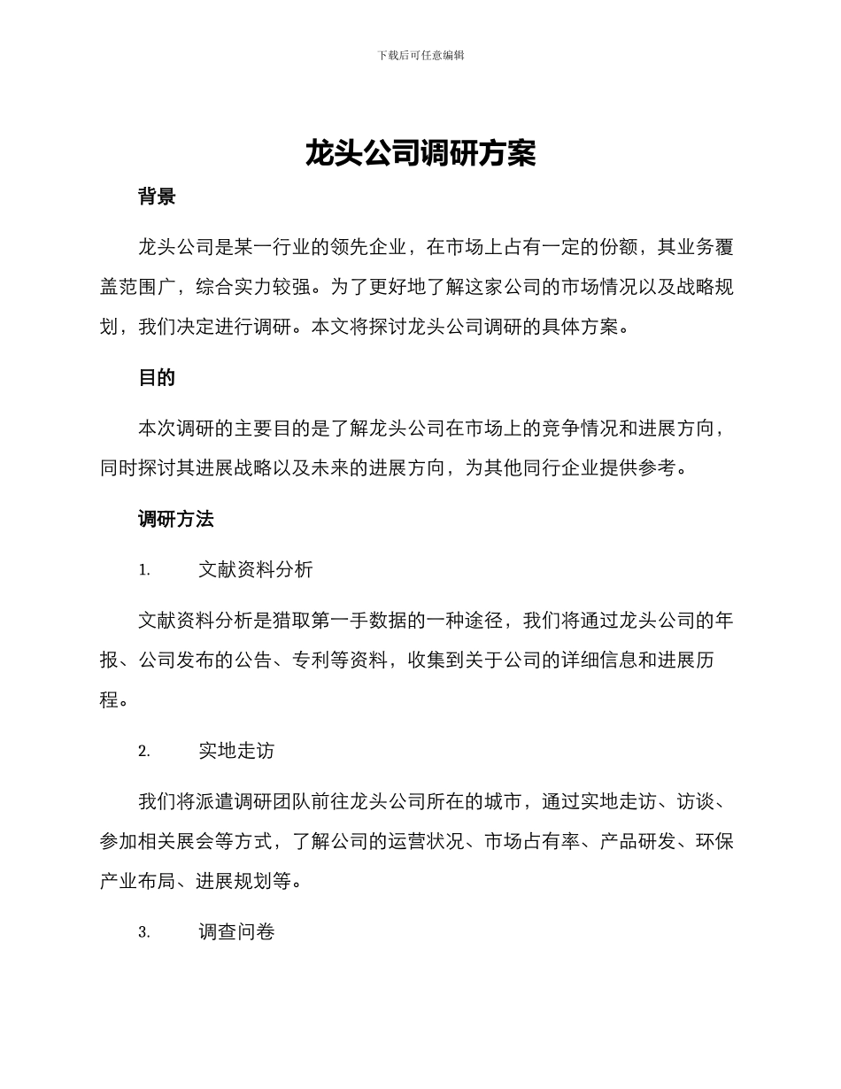 龙头公司调研方案_第1页
