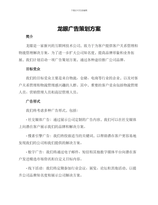 龙眼广告策划方案