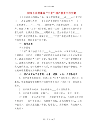 2024乡农村集体“三资”清产核资工作方案