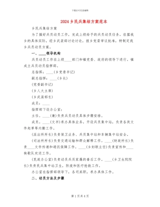 2024乡民兵集结方案范本