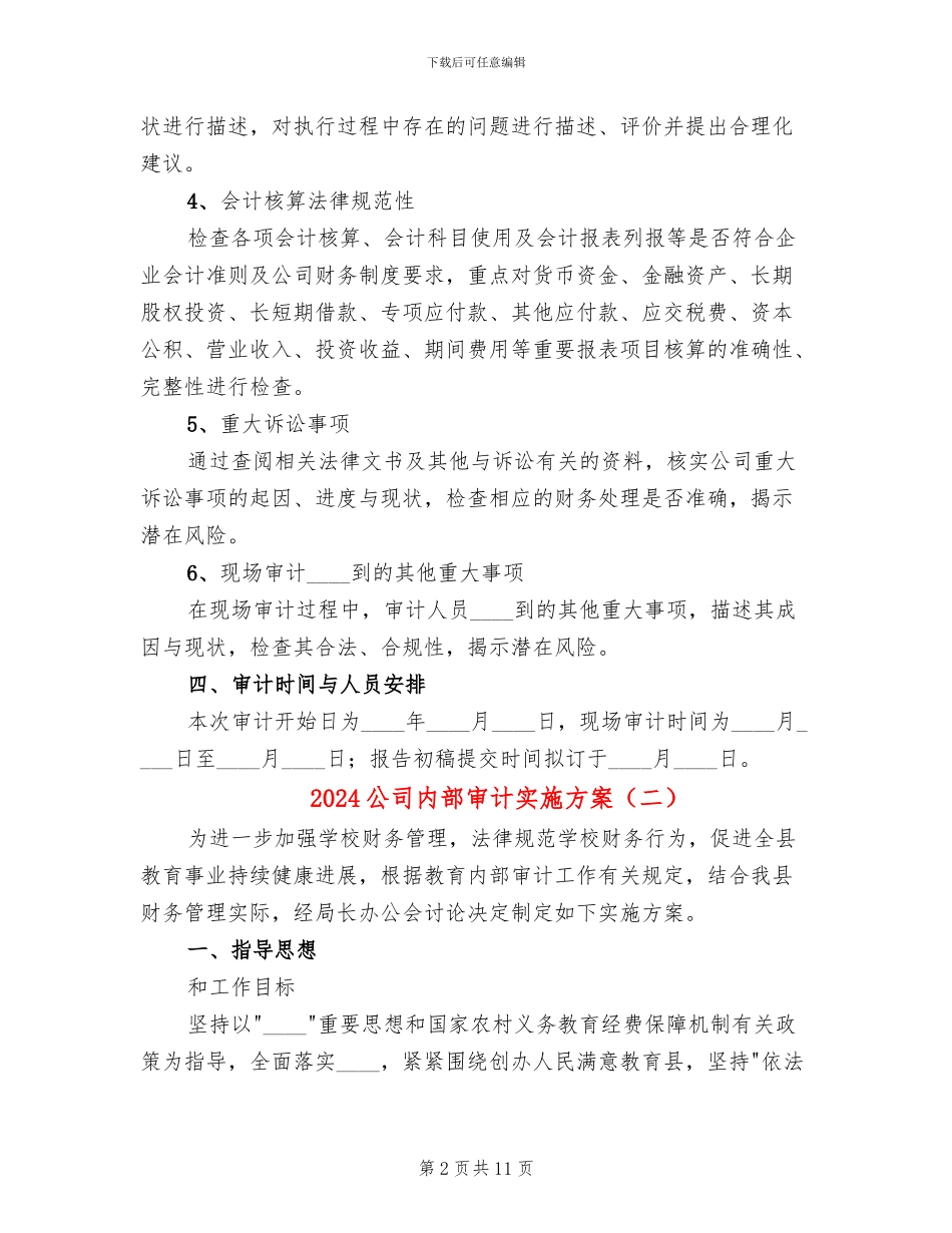 2024公司内部审计实施方案_第2页