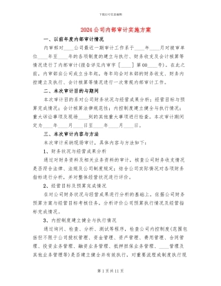 2024公司内部审计实施方案