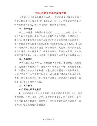 2024创建文明单位实施方案(15篇)