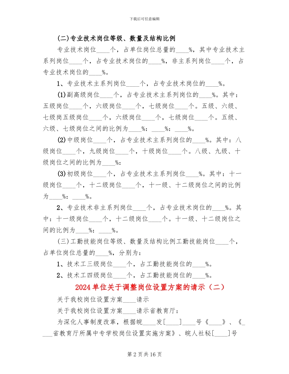 2024单位关于调整岗位设置方案的请示_第2页