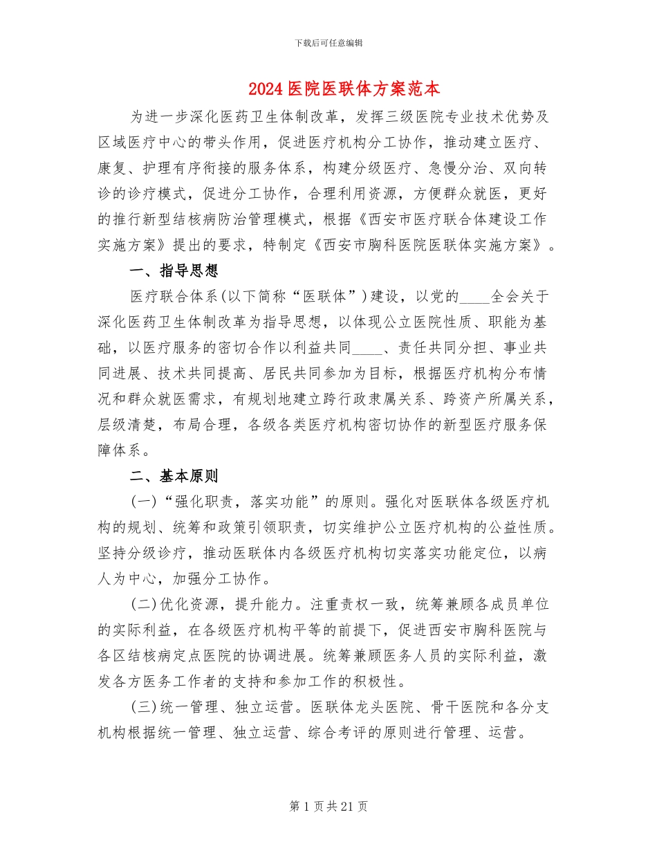 2024医院医联体方案范本_第1页