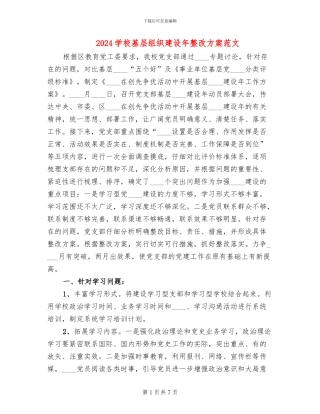 2024学校基层组织建设年整改方案范文