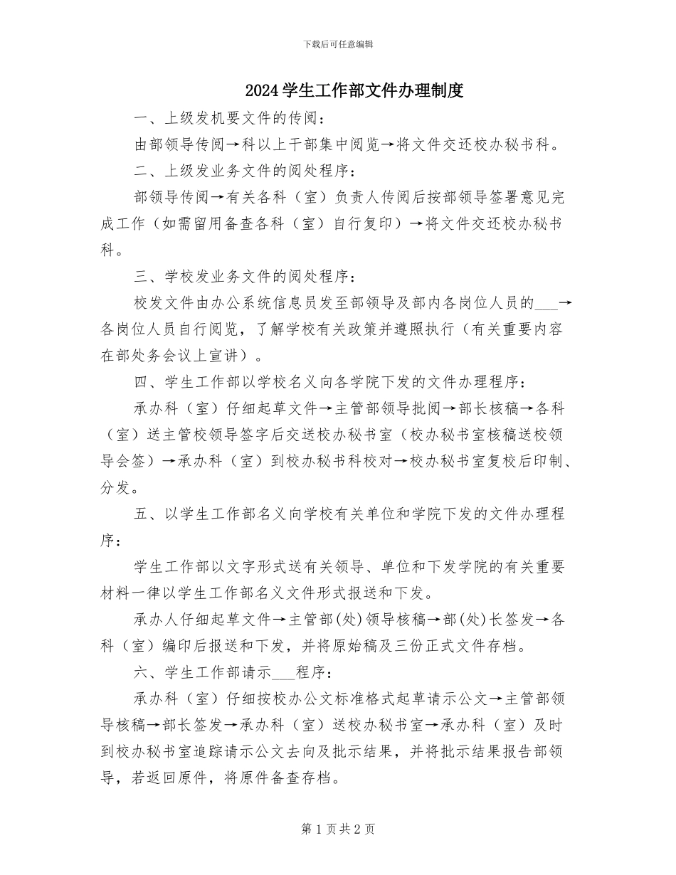 2024学生工作部文件办理制度_第1页