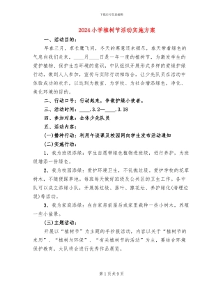 2024小学植树节活动实施方案
